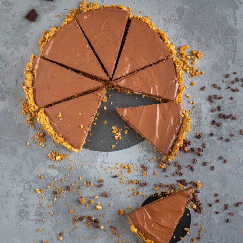 Flat lay image of a delicious and easy silky chocolate tart dessert made by Eva Humphries at Wholefood Warrior made in Vitamix Blender UK